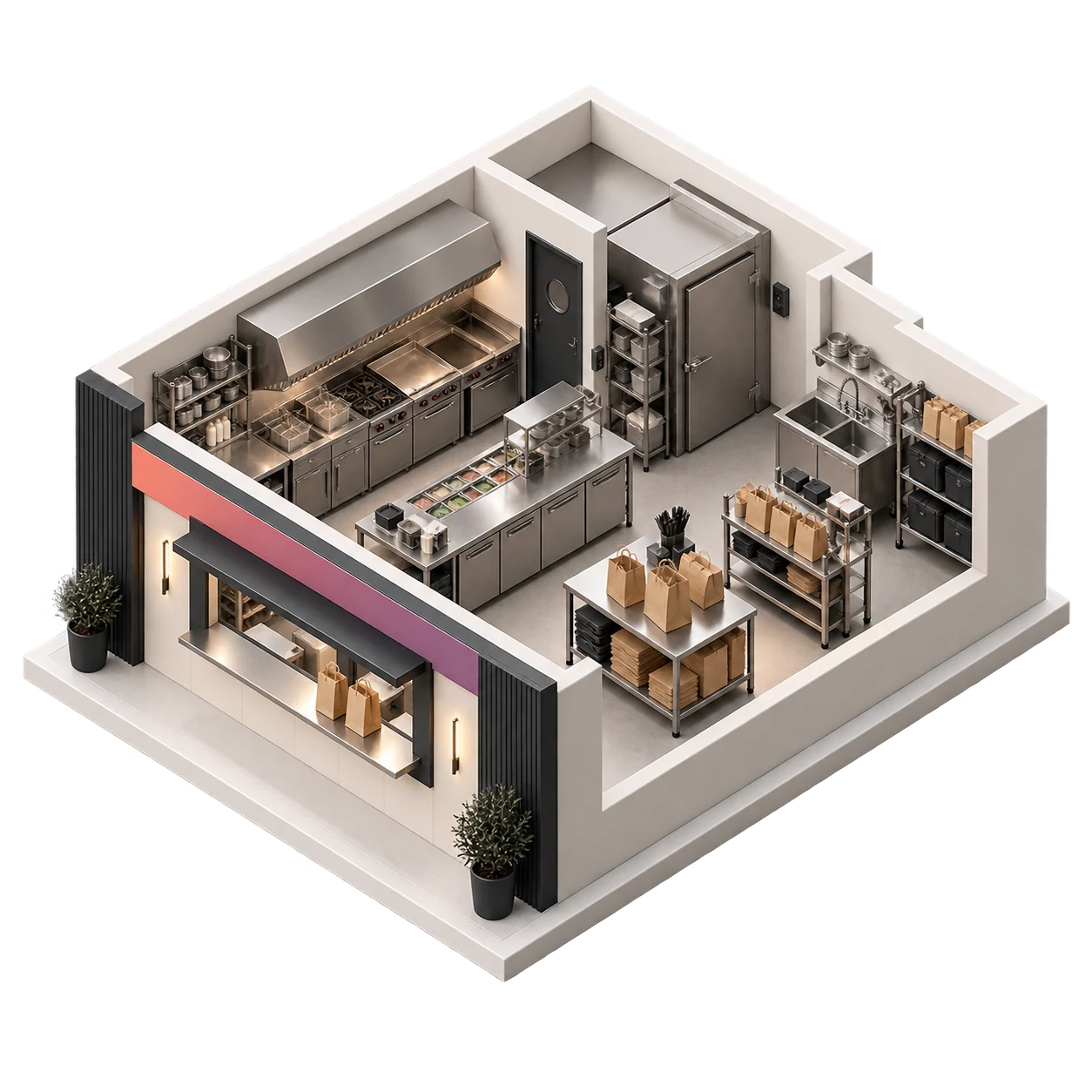 Modelo isométrico de Cozinha de delivery