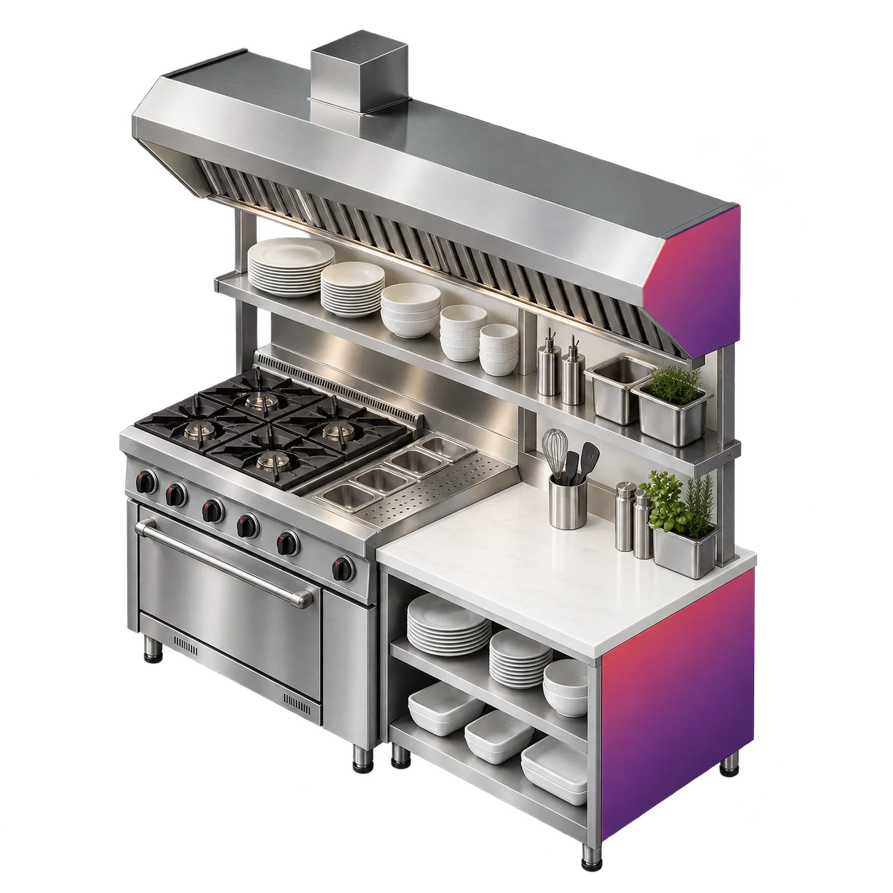 Maquete de uma cozinha profissional